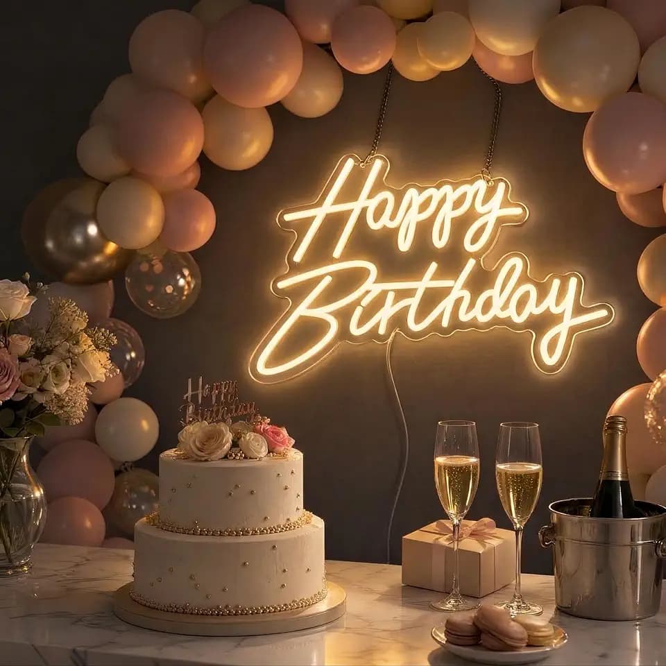 Happy Birthday Neon Sign, 19.6x11.8in LED Dimmable Warm White