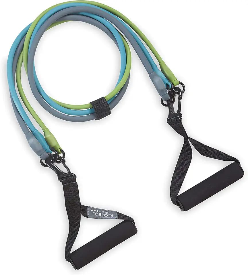 Gaiam 3-in-1 Resistance Band Kit with Comfort-Grip Handles and Interchangeable Strength Bands for High Intensity Training