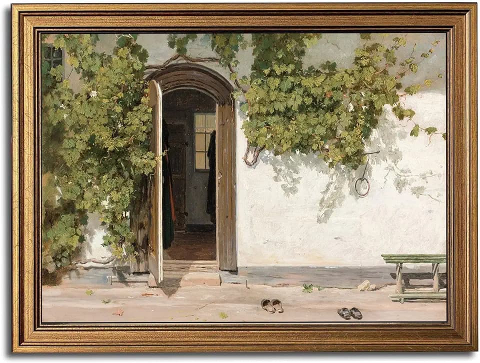 Ivy-Covered Doorway Vintage Gold Framed Wall Art 16x24 inch