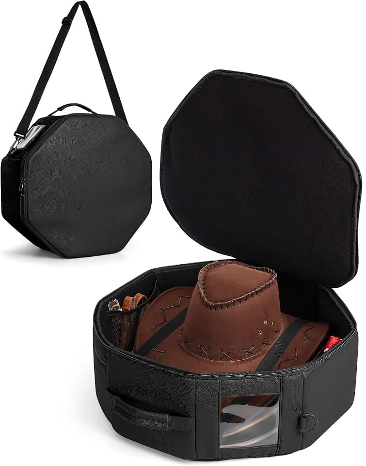 Marscamd Vegan Leather Hat Box, Fits 4 Cowboy or Wide-Brim Hats, Black