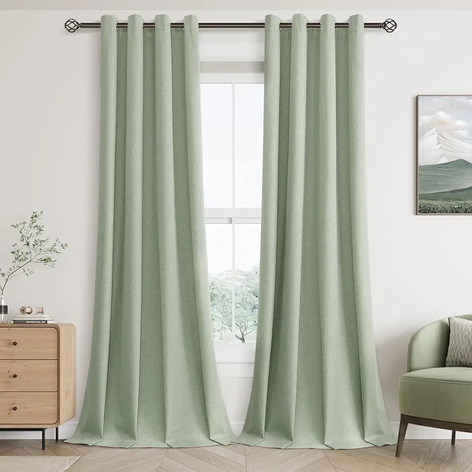 Jowels Light Sage Linen Grommet Blackout Curtains 102 Inch Long for Bedroom