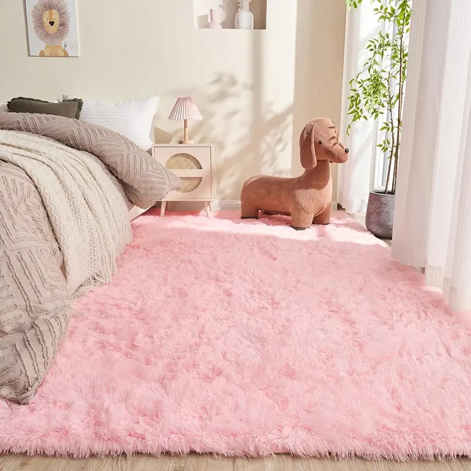OPPODREAM 5x7 Pink Rugs for Bedroom, Ultra-Soft Fluffy Area Rugs for Living Room, 5 x 7 Shag Carpet for Nursery, Kids, Girl, Boy, Baby, Plush, Fuzzy, Shaggy, Cute Home Decor