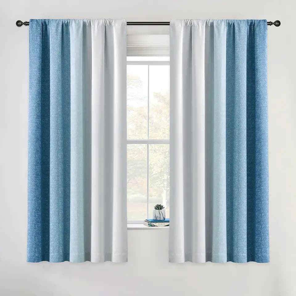 Ombre 100% Blackout Curtains Bedroom Blue White 52x63 2 Panels