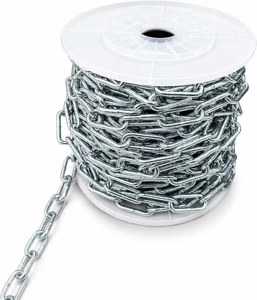 1/5" x 101.7FT Galvanized Steel Chain, Heavy Duty Welded Link Chain on Spool, Zinc Plated Rust Resistant Metal Utility Chain for Porch Swing, Trailer Gate, Fence, Hanging & Outdoor Use, 660 lbs WLL