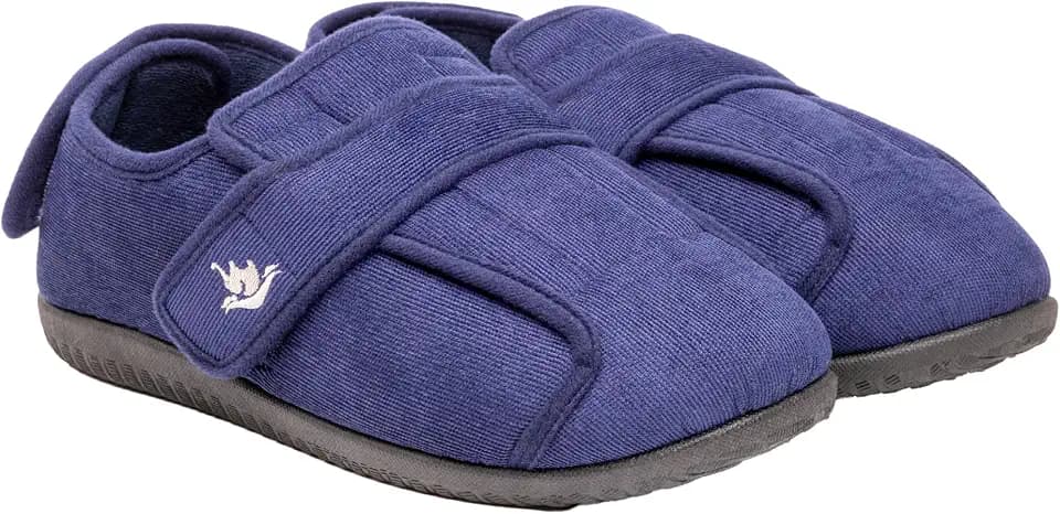 Women’s Wide Fit Adjustable Slippers – Memory Foam, Opens at Top & Heel, Warm Plush Fleece, Non-Slip Indoor/Outdoor Sole, Washable House Shoes for Swollen & Diabetic-Sensitive Feet