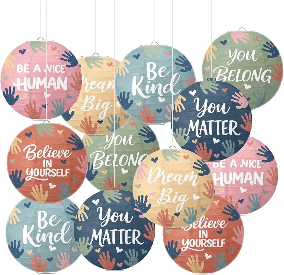 Gerrii 12 Pcs 8 Inch Back to School Boho Paper Lantern Inspirational Decor