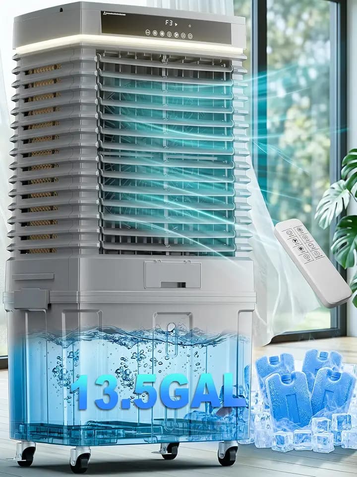 Uthfy 4000CFM Swamp Cooler for Large Room, 41” Evaporative Air Cooler with 13.5Gal Detachable Water Tank, 12H Timer, Ambient Light, 120° Oscillation, Indoor & Outdoor Air Conditioner for Patio, Garage