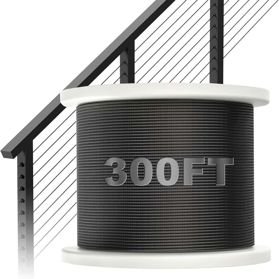 BLIKA 300FT 1/8" Black Stainless Steel Cable Railing for Deck Cable Railing