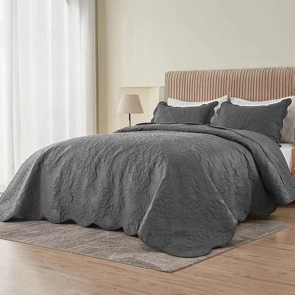 Kingnex 106x96 King Size Lightweight Bedspread Coverlet Set Dark Grey