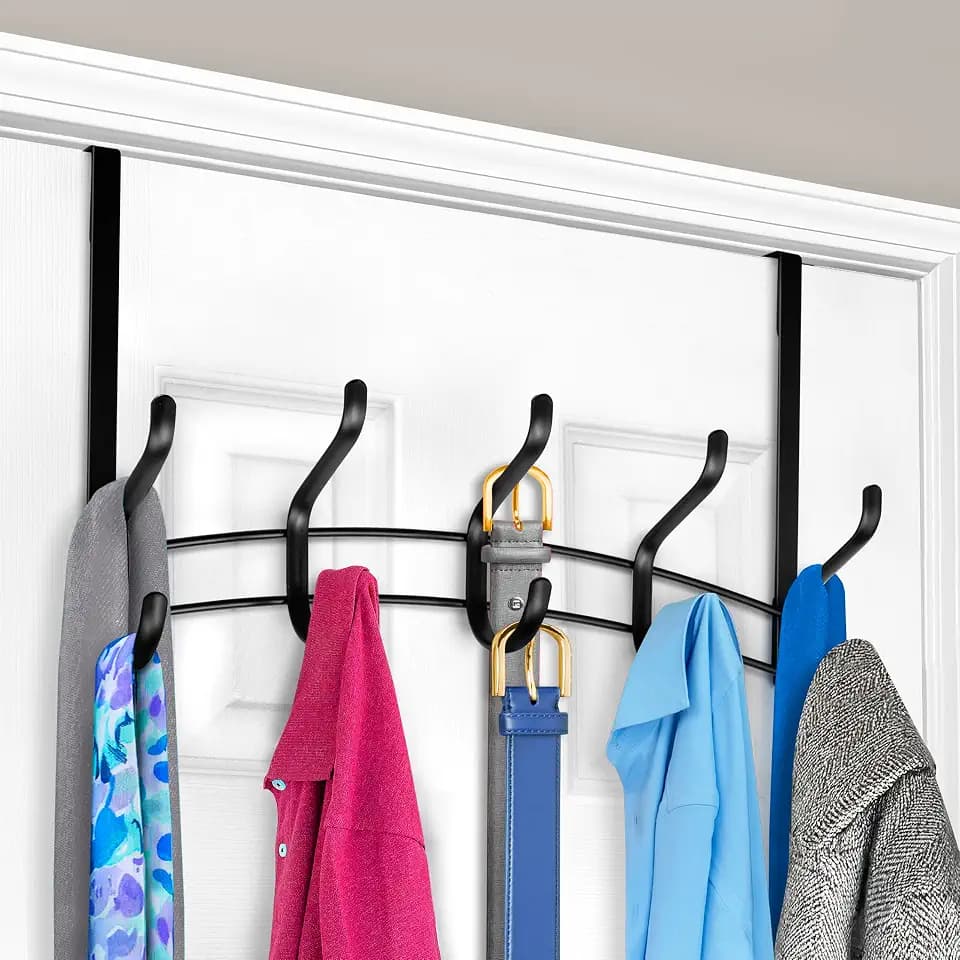 LYNK Professional® Home™ Over the Door Hooks - 10 Hook – Over the Door Coat Rack - Over the Door Hanger - Hanging Towels or Clothes - Bathroom, Bedroom, Laundry Room - Lifetime Ltd. Warranty, Black