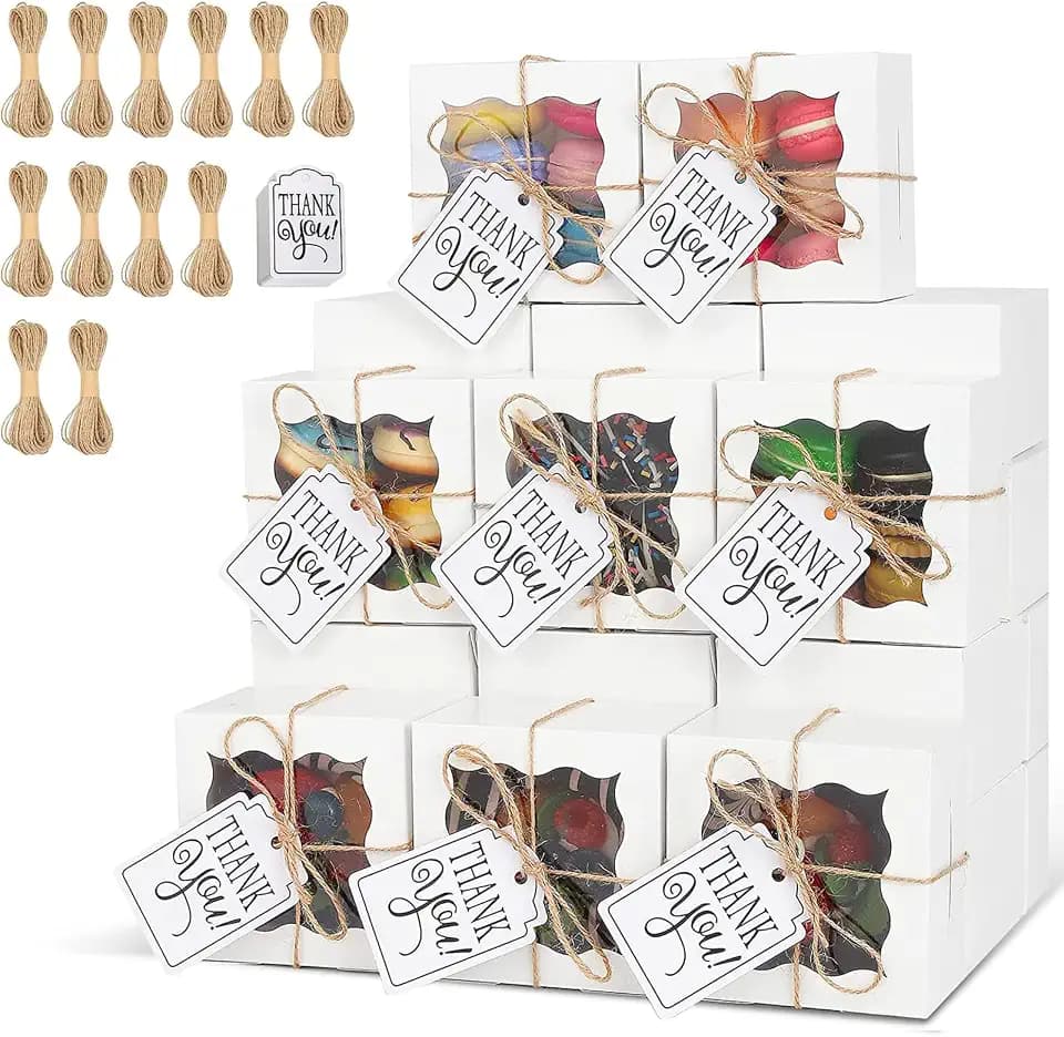 KPOSIYA 120pcs Small Cookie Boxes with Window, 4x4x2.5 White Bakery Box