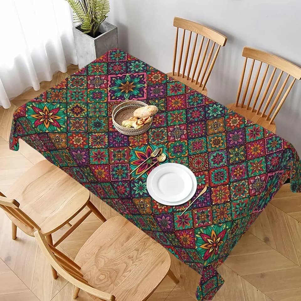 Bohemian Tablecloth Rectangle Table Cloth Washable Geometric Table Cover for Decoration Kitchen Dining Room 60x90 Inch