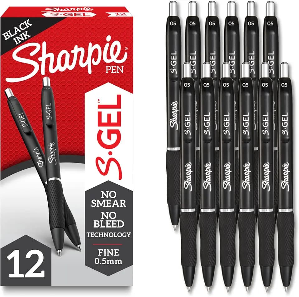 Sharpie S-Gel Pens, Medium Point (0.5mm), Black Ink, 12 Count - Writing, Journaling, Drawing, Coloring, Note-Taking, College Supplies