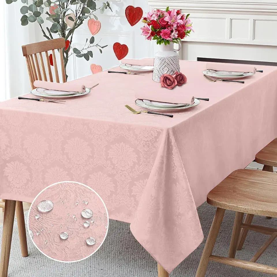 Romanstile Jacquard Rectangle Tablecloth 60 x 104 Inch, Pink