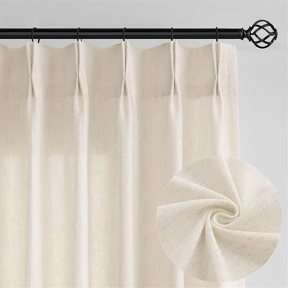 Linen Sheer Curtains 120 Inches Long Extra Long Pinch Pleated Beige