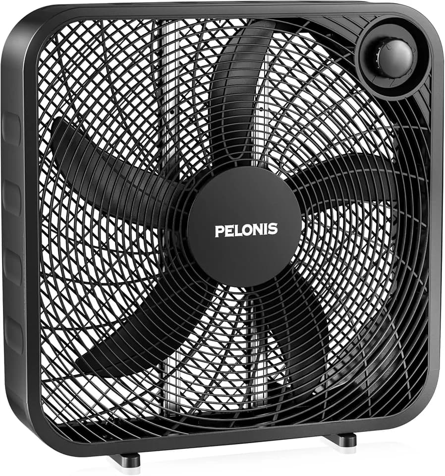 PELONIS 3-Speed, 20-Inch Box Fan for Bedroom, 5 Blades, 2295 CFM, Black