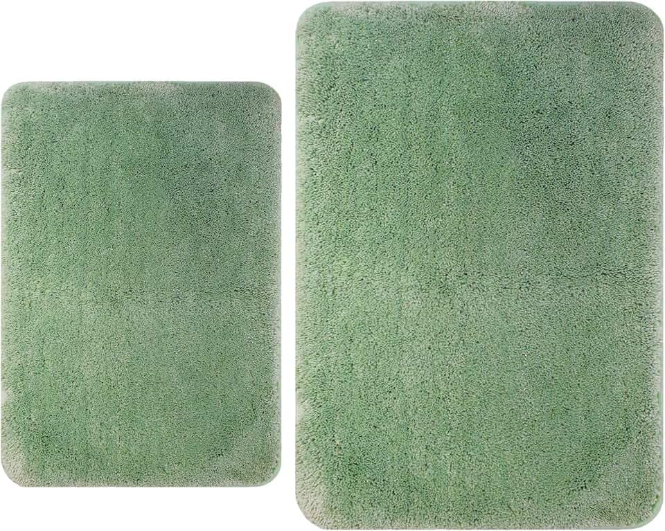 2 Piece Bathroom Rugs and Mats Sets, Soft Bath Mats for Bathroom with Non-Slip Backing, Machine Washable Microfiber Absorbent Bath Rugs (Green, 16''x24'' Plus 20''x32'')