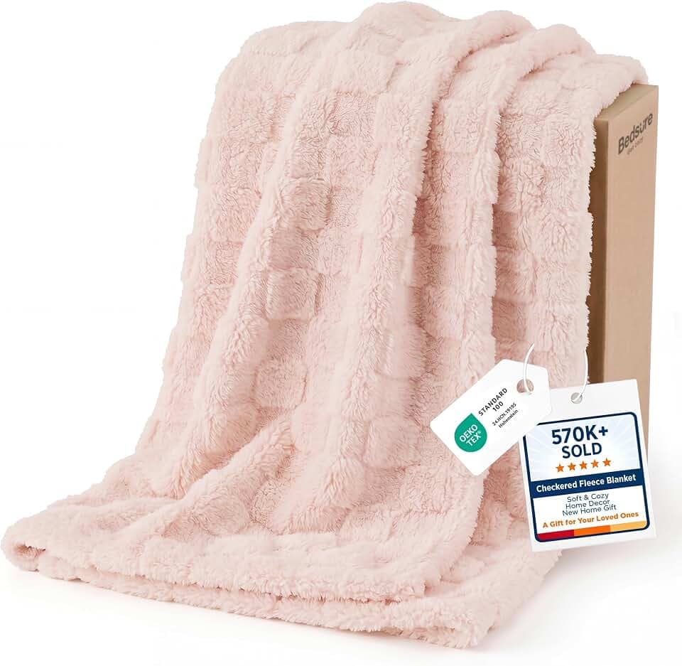 Bedsure Checkered Soft Cozy Throw Blanket for Couch, Pink,50"×60"