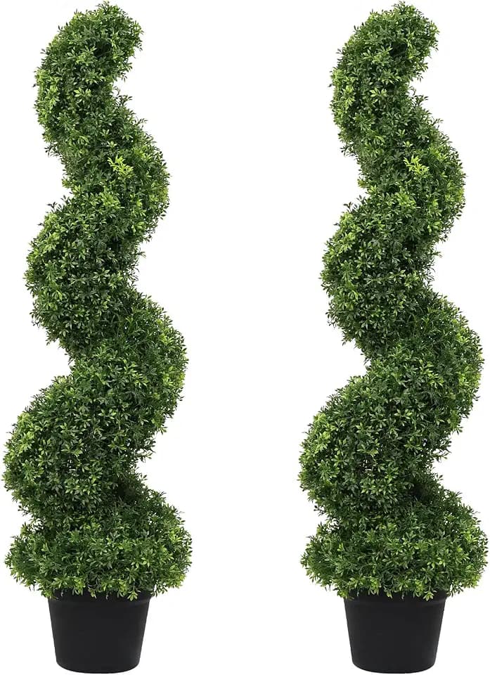 3ft Spiral Topiary Trees Artificial Outdoor Faux Boxwood Plants