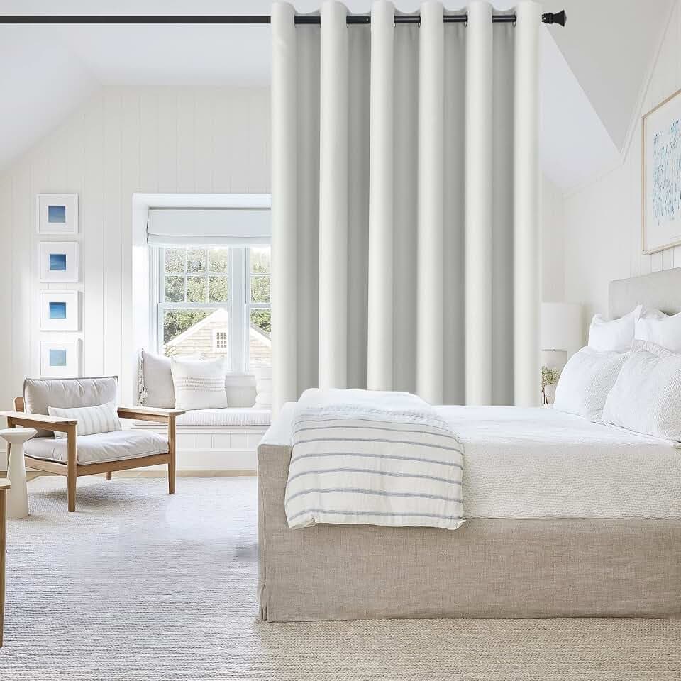 DWCN Room Divider Blackout Curtain Thermal Grommet Panel with Top for Bedroom Partition, Patio Sliding Door Curtains - Extra Wide Curtains for Glass Door, 6.7ft Wide x 7ft Tall, Ivory