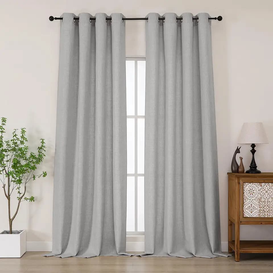 Chyhomenyc Light Grey Extra Long Curtains 120 Inch Length, Light Filtering Faux Linen Textured Soft Airy Living Room Curtains, Elegant Farmhouse Grommet Window Drapes, Each 50Wx120L, 10FT, 2PCS