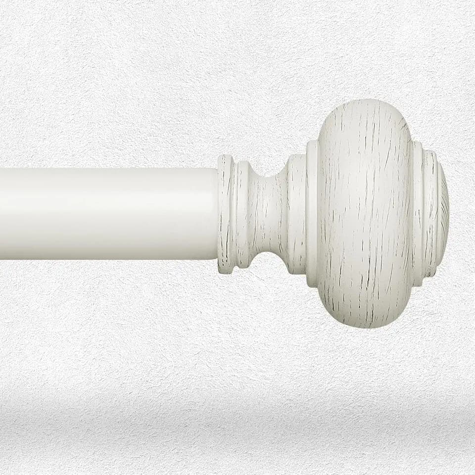White Curtain Rod 36-60 Inch, Antique Decorative Finial