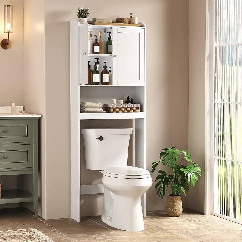 VASAGLE Over the Toilet Storage Cabinet, Doors, Adjustable Shelves, 24.6''W
