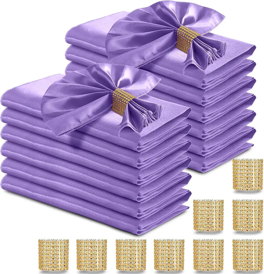 RUDONG M Purple Satin Napkins and Napkin Rings Set of 50, 17 x 17 Inch