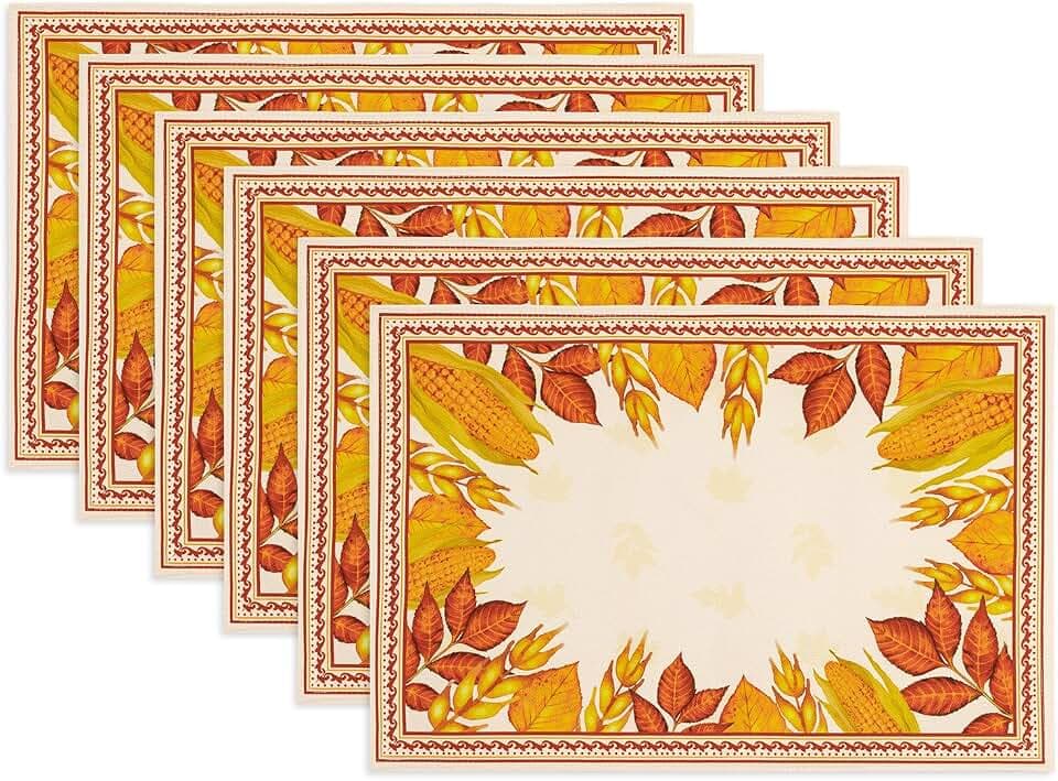 YiHomer Fall Thanksgiving Tabletop Collection for Kitchen Dining Decoration Parties Harvest, Harvest Party, Reversible Placemat Set, 13 x 19