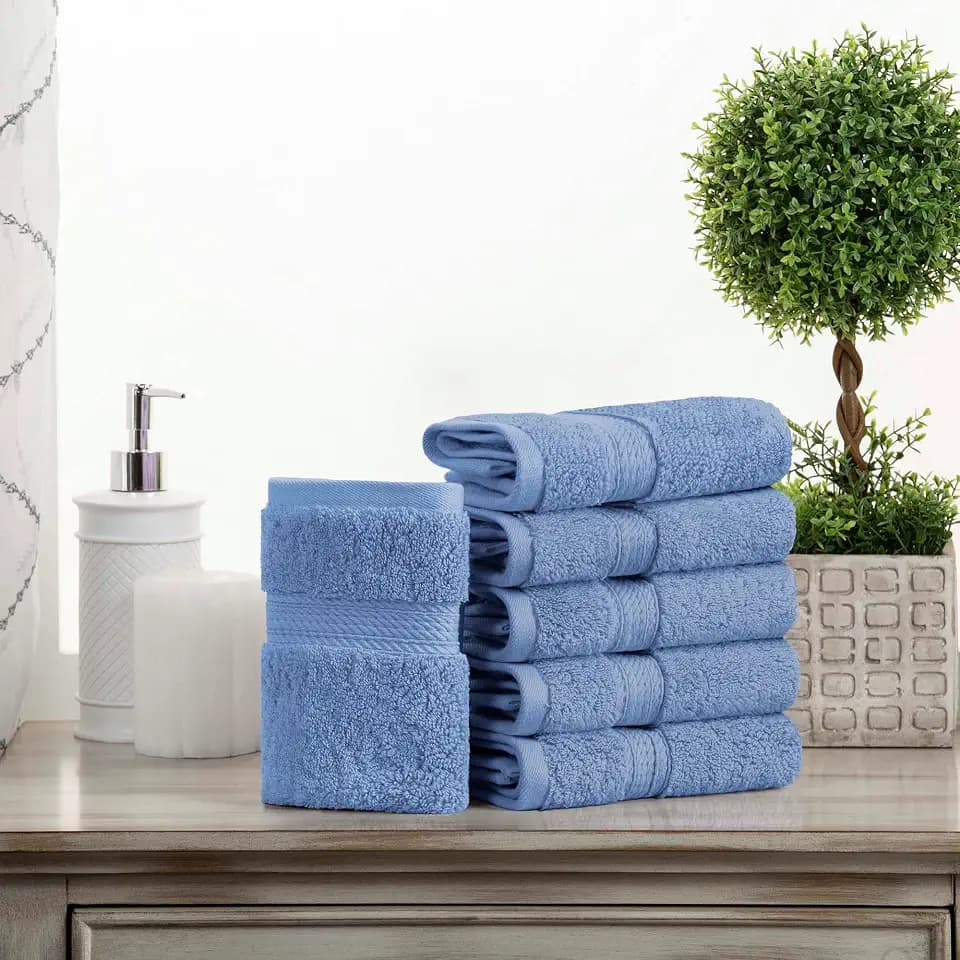 SUPERIOR Egyptian Cotton Plush & Absorbent, Face Towel Set of 6, Denim Blue