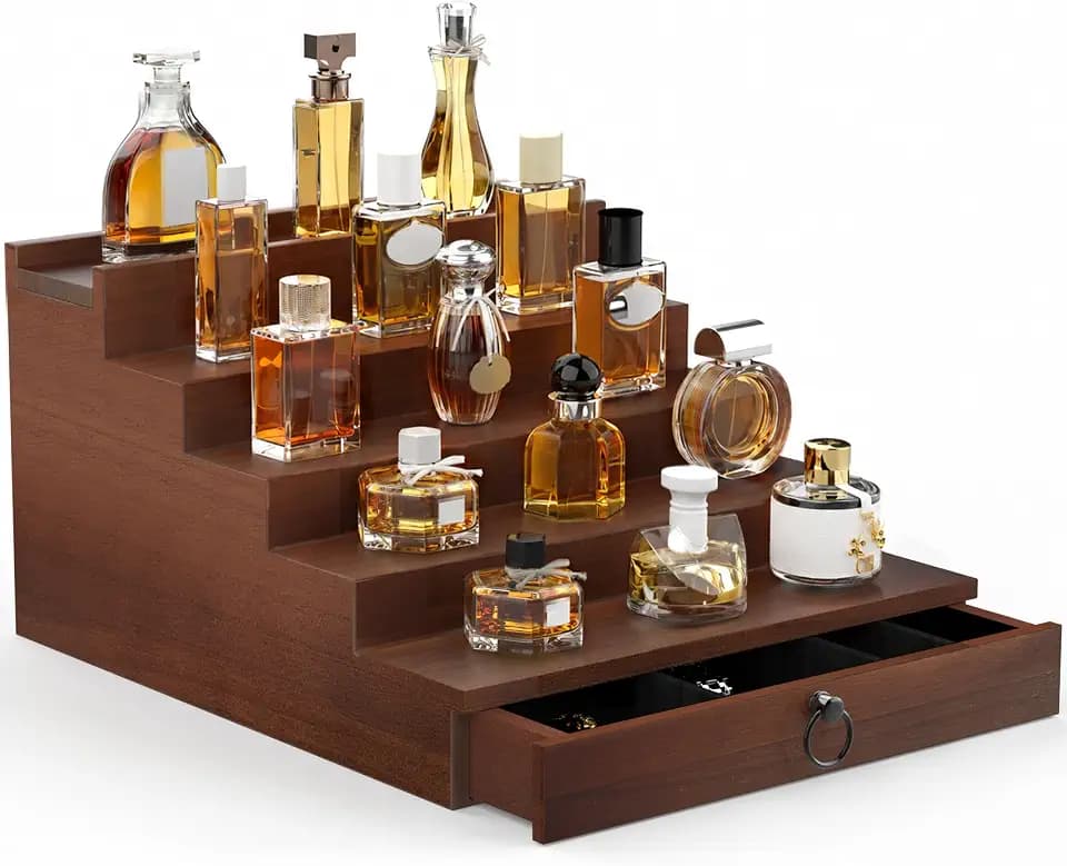 upcessory Cologne Organizer for Men 5 Tier Brown Wood Perfume Organizer