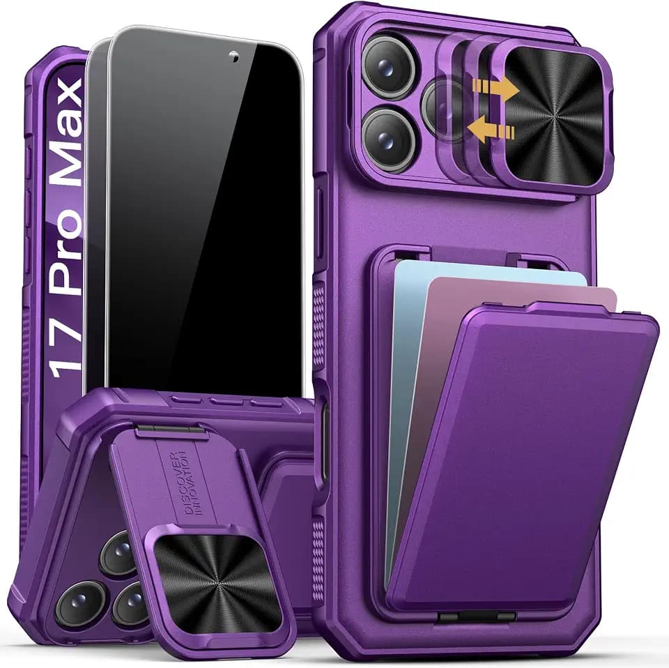 SSLOTSCASE for 17 Pro Max Case with Privacy Screen Protector, Dark Purple