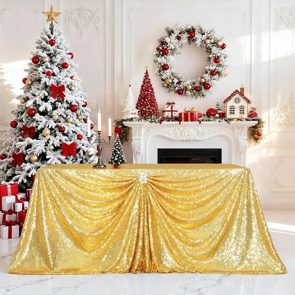 PartyDelight Gold Sequin Tablecloth 60x102 Inch Rectangular