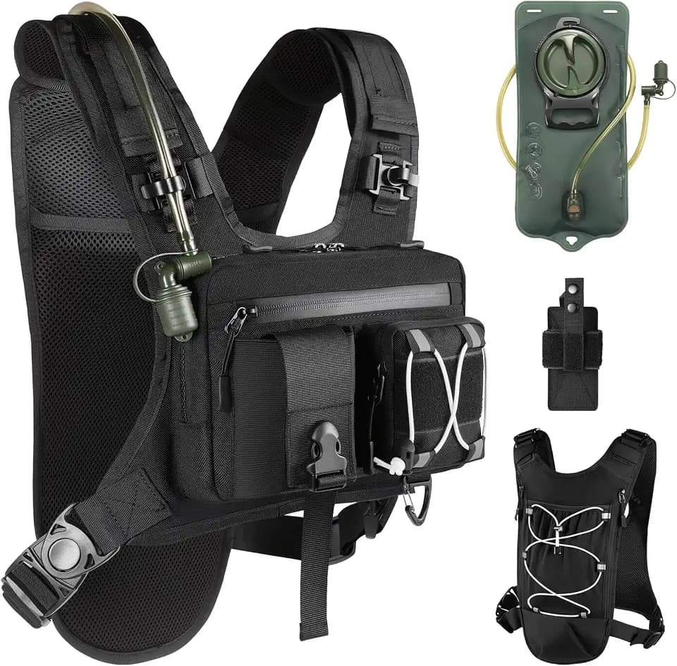 Sling Vest Chest Bag with 2L Water Bladder Gear Holster Running Vest Hydration Backpack Lightweight Adjustable Daypack Reflective Bag for Hiking Running Cycling Race Marathon for Women Men