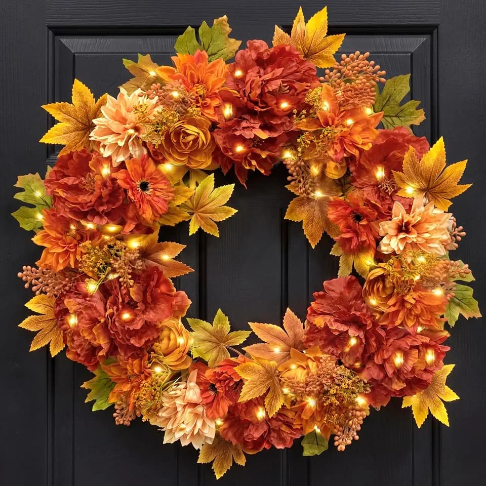 24 Inch Fall Wreaths for Front Door, Autumn Flower Wreath