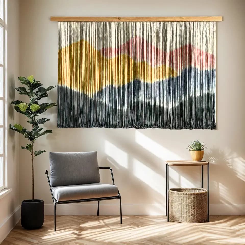 Sdjazl Woven Boho Macrame Wall Hanging Home Decor Tapestry Dip-Dyed Large Modern Handmade Colorful Mountain Landspace For Living room (light pink)