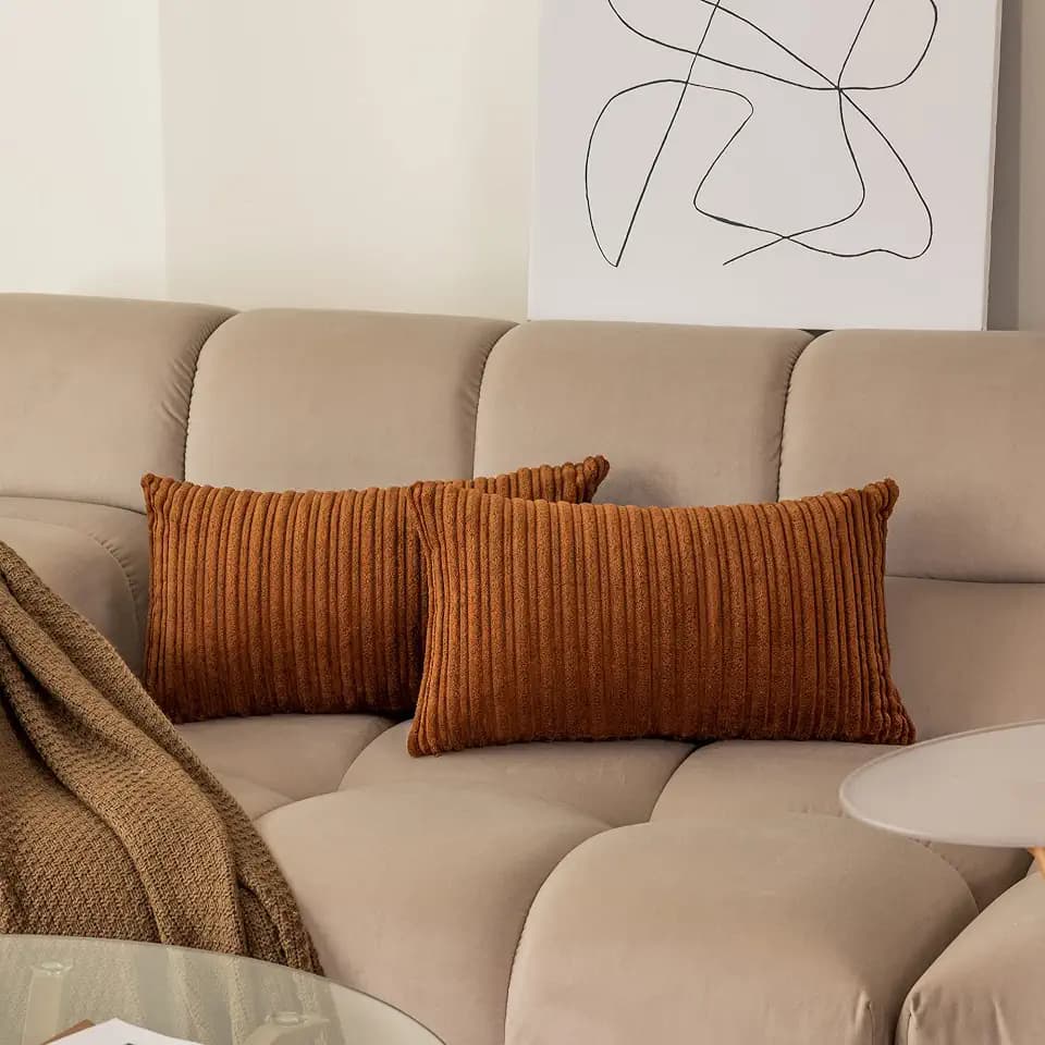 Kevin Textile Striped Corduroy 12”x20” Pillow Covers 2 Pack, Brown