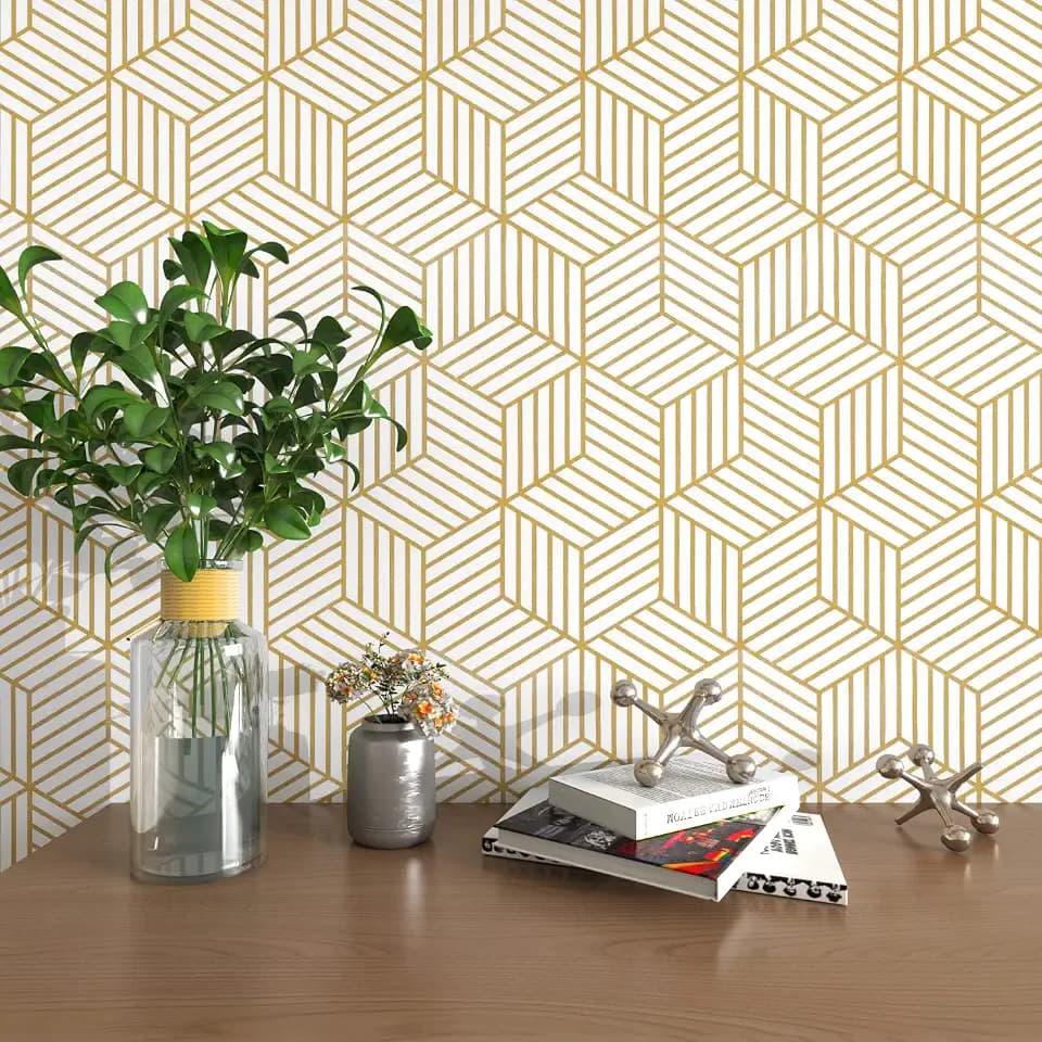 MelunMer Geometric Contact Paper Peel and Stick Wallpaper Gold 17.7”×512”