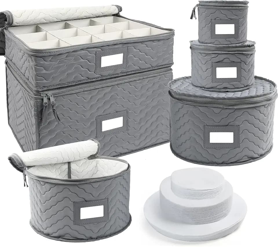 LotFancy China Storage Containers, Quilted 6pcs Stemware & Dish Storage Set