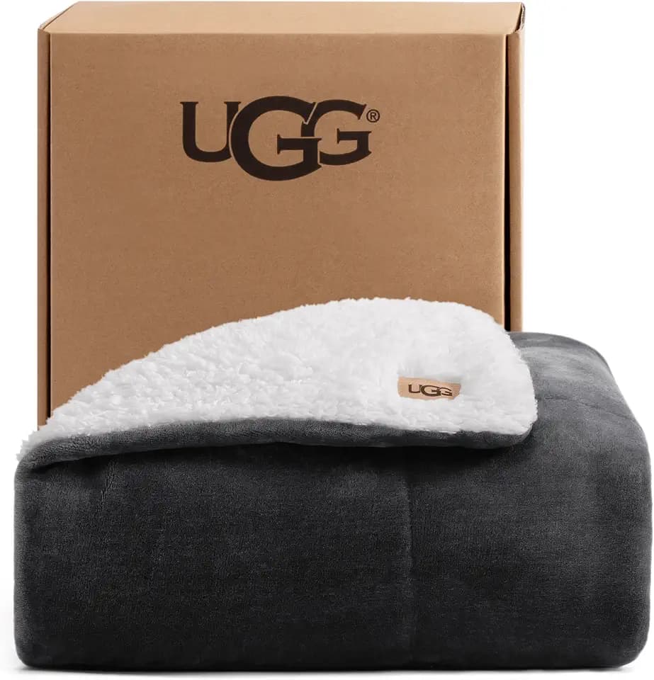 UGG Nita Throw Blanket, Fluffy & Soft Fleece, 50" x 70", Charcoal Grey
