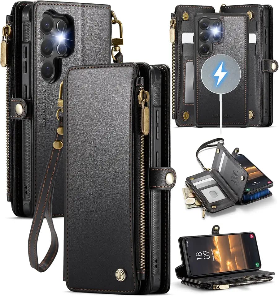 Defencase for Galaxy S25 Ultra Case Wallet Compatible with Magsafe, Black