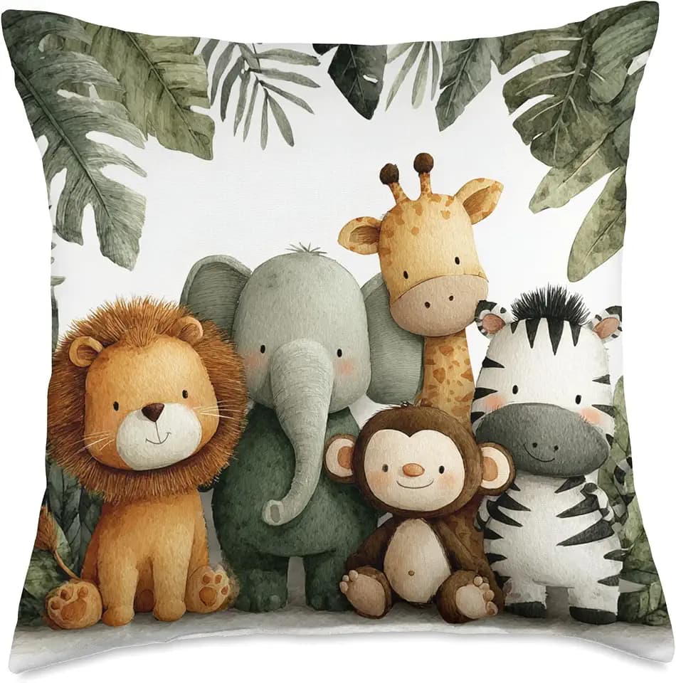 Safari Animals Watercolor Art for Nursery Decor Throw Pillow