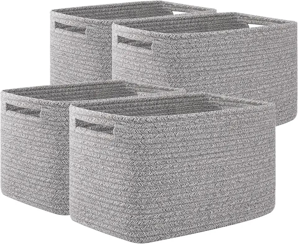 OIAHOMY 4 Pack Storage Baskets for Organizing 15L Cube Storage Bins Grey