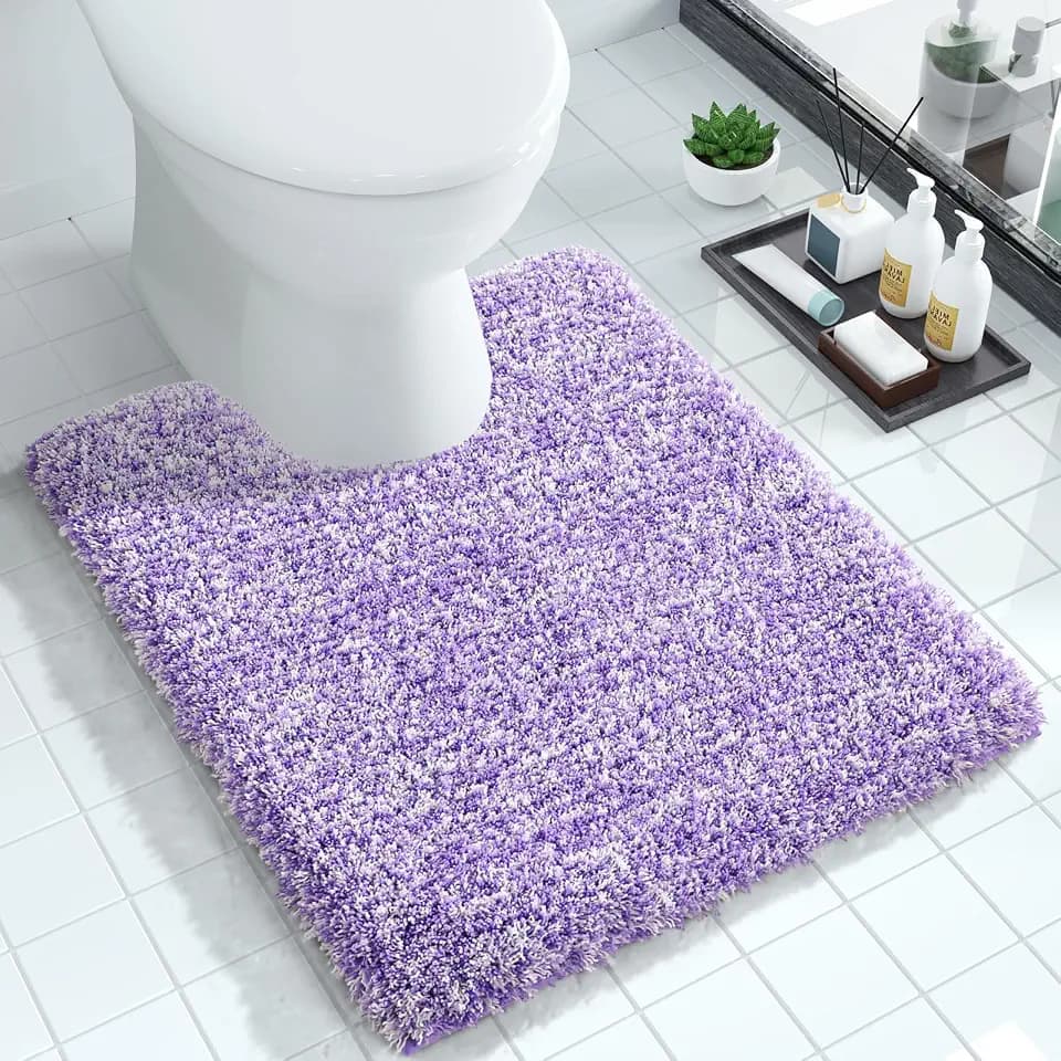 Yimobra Toilet Rugs U Shaped Washable 24X20, Soft Toilet Mat, Purple& White