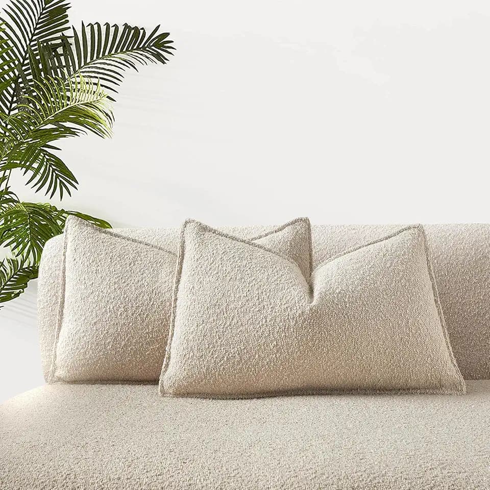 16x24 Boucle Textured Throw Pillow Covers Set of 2 for Couch Sofa Bed,Beige