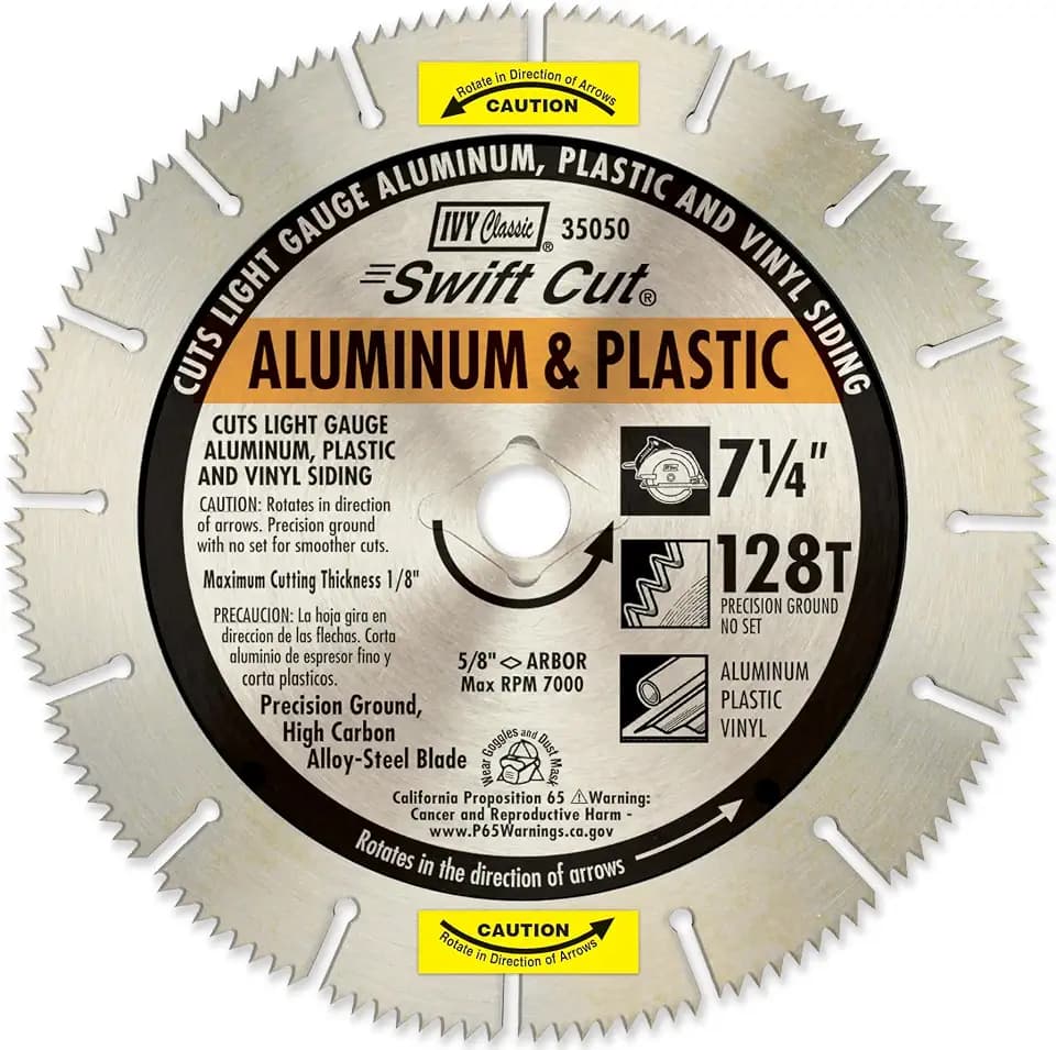 IVY Classic 35050 Swift Cut 7-1/4"128 Tooth Aluminum & Plastic Cutting Circular Saw Blade with 5/8" Diamond Knockout Arbor, 1/Card