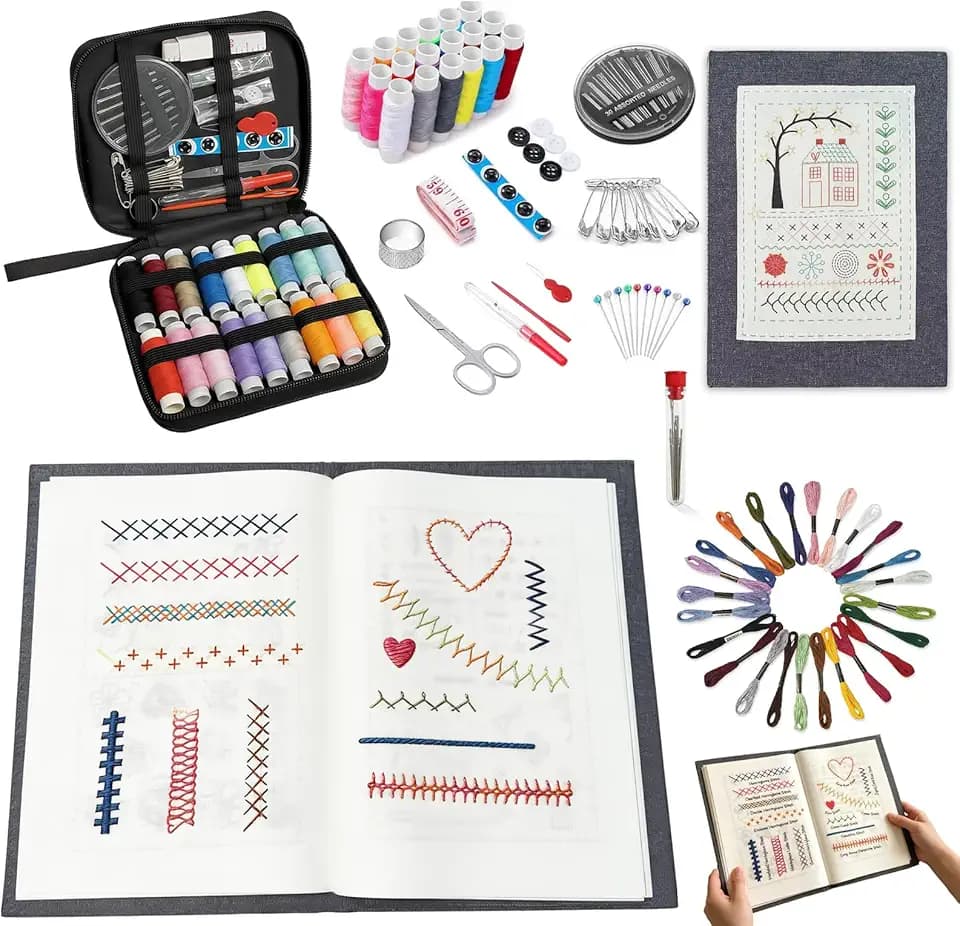 EVOCKAY 2026 Embroidery Stitch Book Kit - Versatile Sewing Box for Cross Stitch, Craft, and Punch Needle Projects - Perfect for Adults and Machine Embroidery Enthusiasts