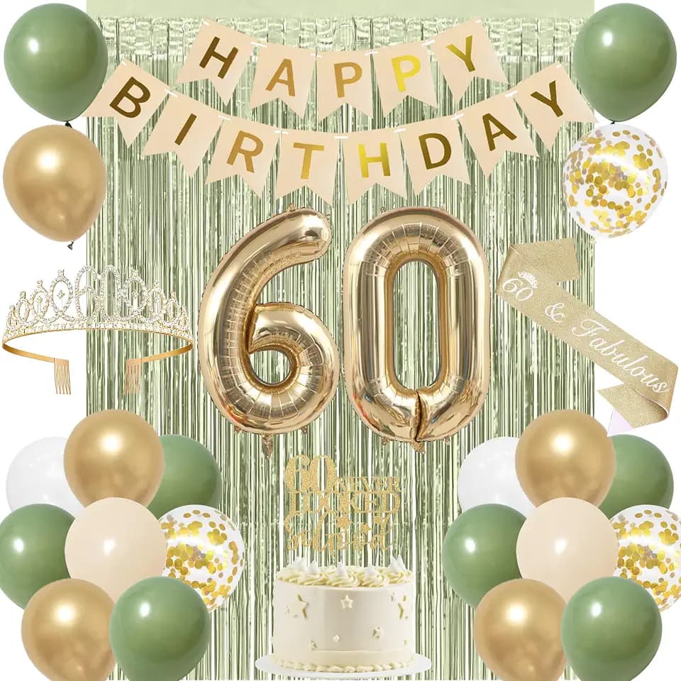Trgowaul Green Gold 60th Birthday Decorations for Women