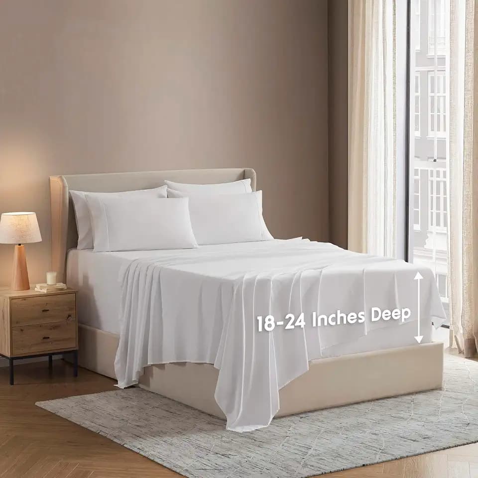 Nestl Extra Deep King Sheet Set - 6 Piece Breathable & Cooling Sheets - Hotel Luxury Bedding Set w/18-24 Inch Deep Pockets - Easy & Secure Fit - Super Soft, Wrinkle Free & Comfy - White