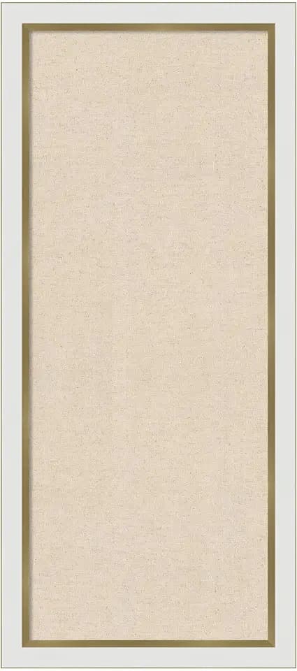 Kate and Laurel Framed Fabric Pinboard 19 x 43, Neutral Weave Printed Linen Modern Bulletin Board for Use as a Vision Board or Wall Organization, Eva White Gold Narrow Frame